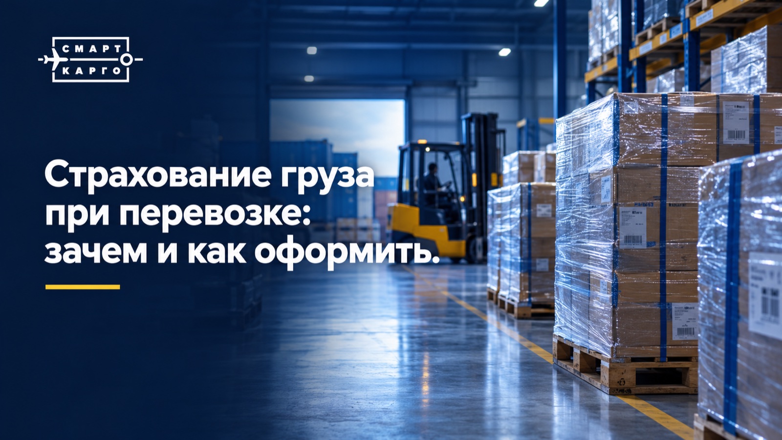 Паллеты с упакованным грузом на складе — страхование груза при перевозке