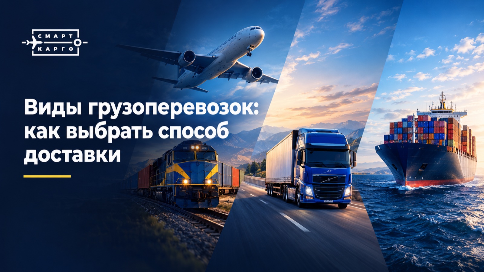 Виды грузоперевозок в России: авиа, ЖД, авто и море — обложка статьи СмартКарго
